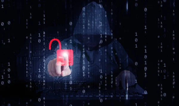 Kili Kodların Arkasındaki Bir Bilgisayar Korsanı Bir Veri Akışı Şifreyi Stok Fotoğraf