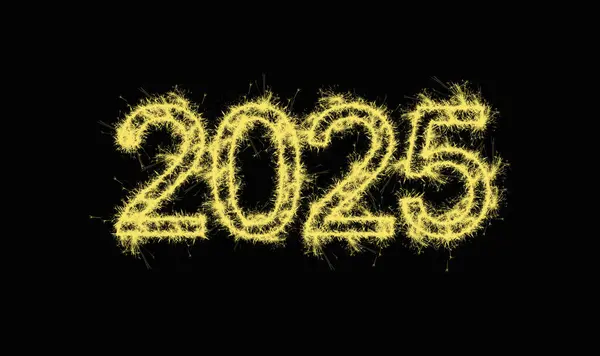 Happy new year 2025. Dazzling text on the dark background glows to celebrate and welcome the arrival of the new year with joy and celebration.