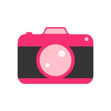 Camera pink. Photocamera icon. Flat vector illustration of photocamera. Isolated on white background