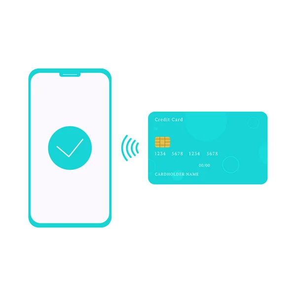 Mobile phone and credit card. Flat design style. Vector illustration
