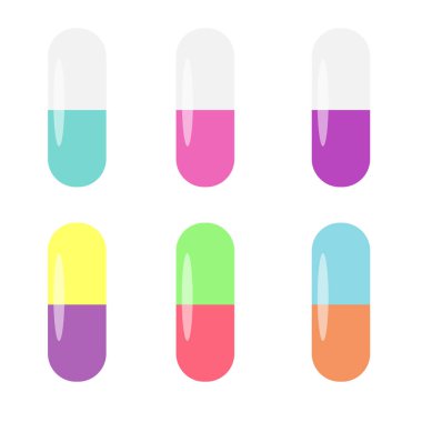 Colored capsules. Pill flat icon isolated on white background. Vector illustration