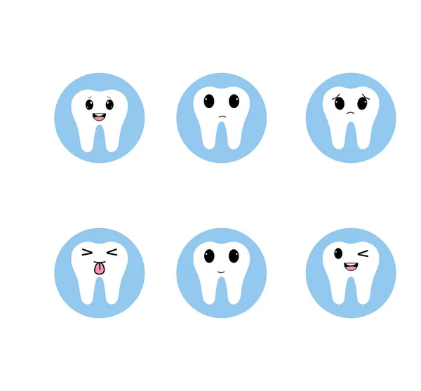 Teeth with Kawaii emotions. White tooth icon. Vector illustration. Flat