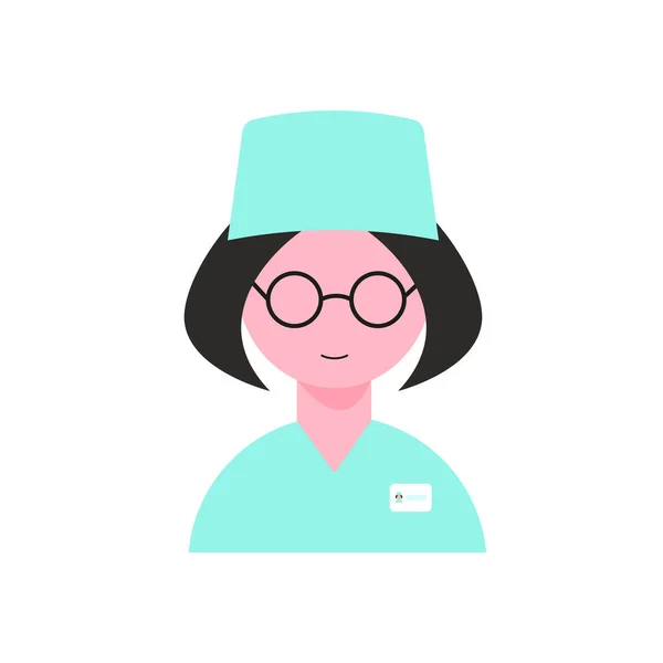 Doctor woman in glasses and green suit, Doctor icon in uniform. Flat style . Vector illustration.