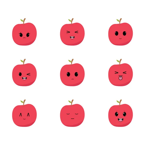 Red apple with kawaii eyes. Flat design vector illustration of red apple on white background