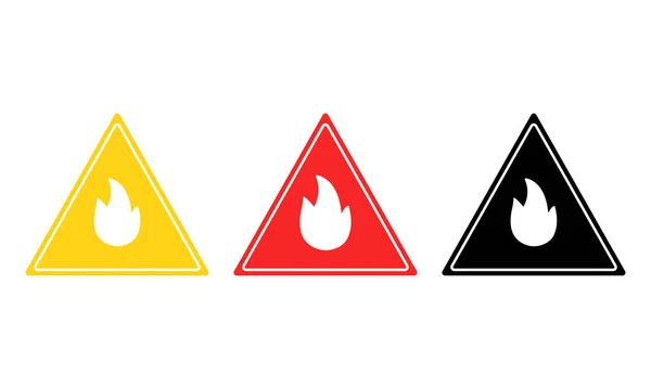 Set fire sign. Vector illustaration. Yellow, red, black fire symbols, Isolated attention triangle symbols on isolated background.