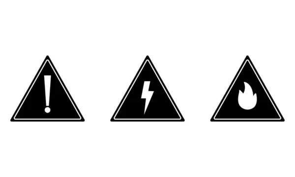 Set black sign warning, danger, fire. Vector illustaration. Isolated attention triangle symbols on isolated background.