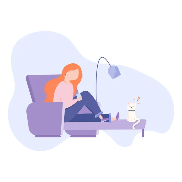 Girl with a cat in Flat style. Vector illustration