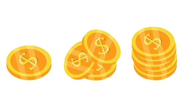 Set of golden dollar coins. Vector illustration