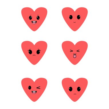 Heart, love, romance or valentine's day red vector icon with kawaii emoji for apps and websites