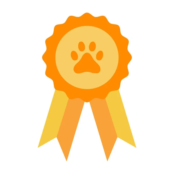 Orange badge with orange ribbons. Dog paw. Vector illustration