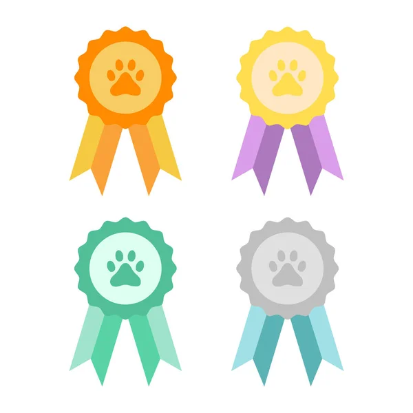 Set of badges with ribbons. Dog paw. Vector illustration