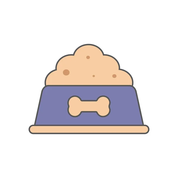 Pet food in violet bowl. Vector illustration