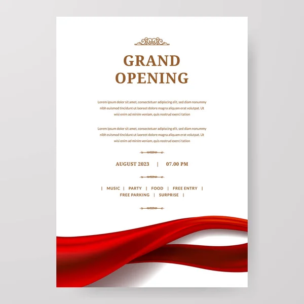 stock vector Grand Opening poster celebration with red fabric satin silk ribbon element decoration for luxury elegant vip royal