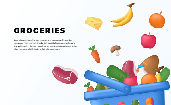Čerstvé Potraviny Produkt Zelenina Ovoce Mléko Nákupní Maloobchod — Stockový vektor