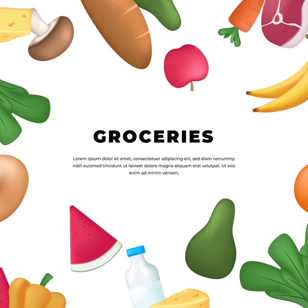 食品杂货新鲜自然概念蔬菜水果购物烹调图解 — 图库矢量图片
