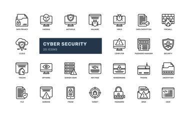 siber internet ağı dijital güvenlik verisi elektronik bilgi ana hatları simgesi. Basit vektör illüstrasyonu