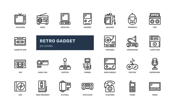 stock vector retro classic vintage gadget device technology electronic detailed outline icon set. simple vector illustration