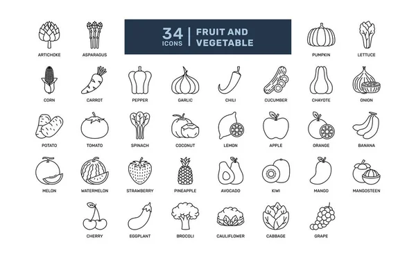 Ovoce Zelenina Čerstvé Přírodní Salát Tropické Potraviny Potraviny Podrobné Tenké — Stockový vektor