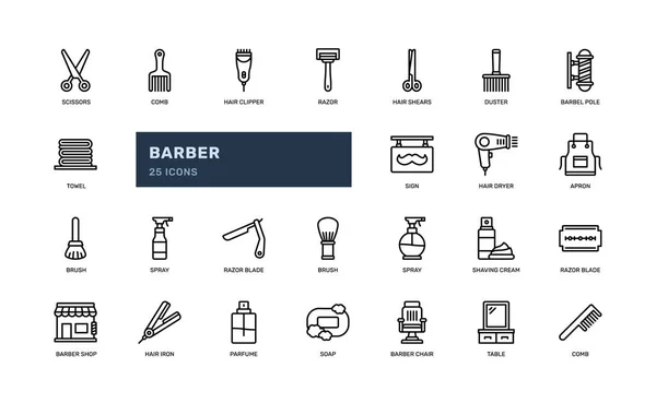 Barbeiro Cabeleireiro Barbear Corte Aparar Salão Cabeleireiro Detalhado Delinear Linha — Vetor de Stock