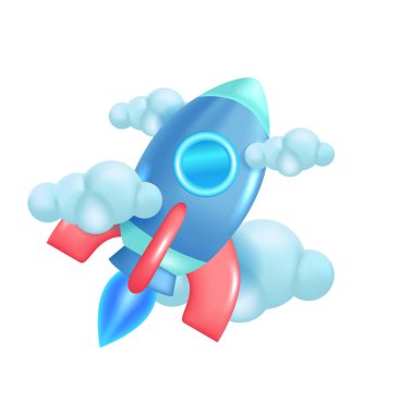 cartoon rocket spaceship with cloud flying for business achievement launch project