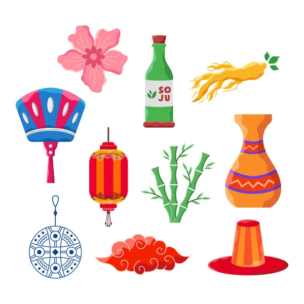 South Korea Asian Doodle Element Tourism Travel Traditional Pattern — 스톡 벡터