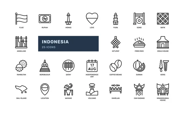 Индонезия Страна Традиции Культуры День Независимости Подробный Очертания Иконки — стоковый вектор