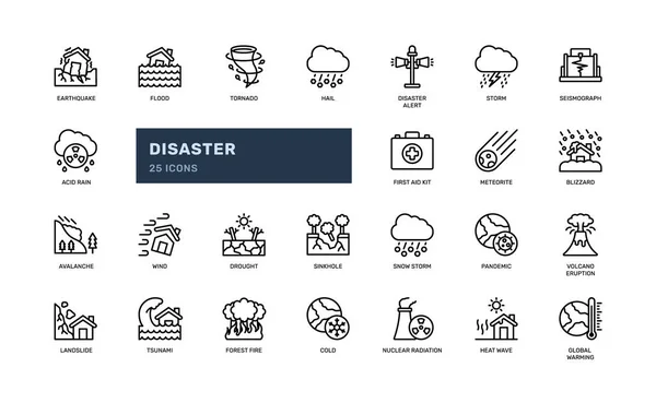 stock vector natural disaster catastrophe warning alert detailed outline line icon set