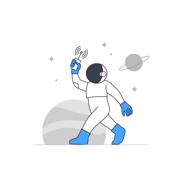 Astronot ya da kozmonot gezegen keşiflerinde kötü ağ geçidi hatası için telefon iletişimiyle yürür.