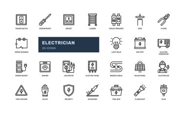 Elektrik teknisyeni elektronik gerilim enerjisi ayrıntılı dış hat simgesi