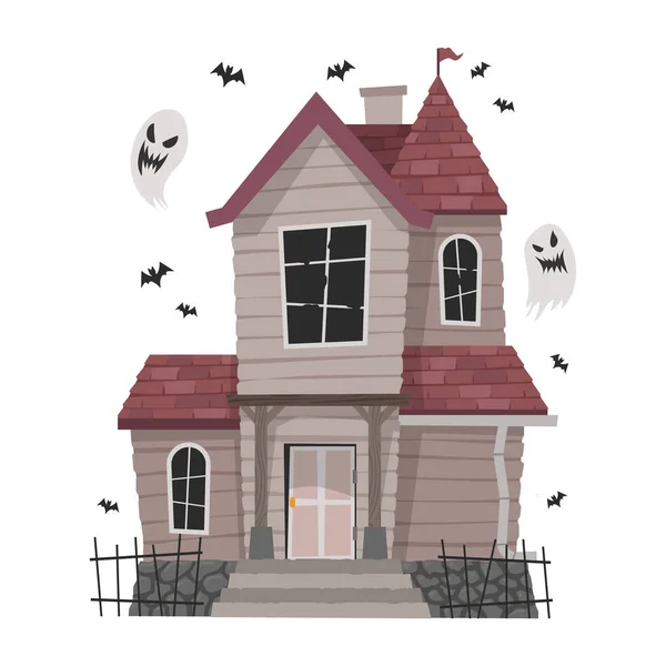 令人毛骨悚然的鬼屋或城堡的豪宅被鬼和蝙蝠赶出家门作为概念说明 — 图库矢量图片