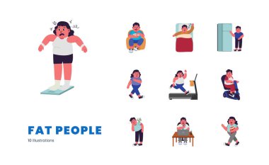 Şişman insanların aşırı kilosu artı obezite aktivite çizelgesi.