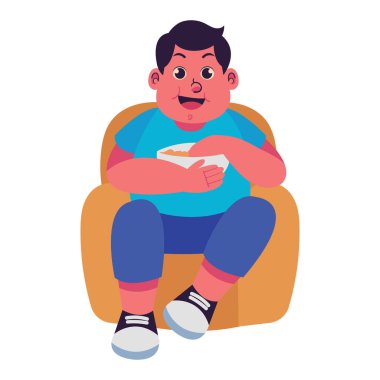 Şişman erkek, şişman, şişman ve şişman. Koltuk Resimlerinde otur ve ye.