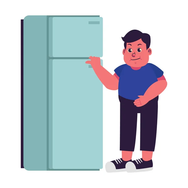 Fettleibige Männer Übergewicht Fettleibigkeit Überprüfen Sie Den Kühlschrank Illustrator — Stockvektor