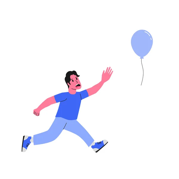 Man Chase Flying Balloon Concept Loss Connection Empty State Illustration — Vetor de Stock