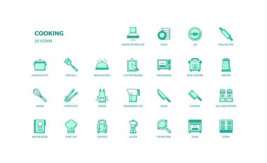 Mutfak gereçleri mutfak gereçleri restoranın yeşil renk simgesi için ev aletleri ve aletleri