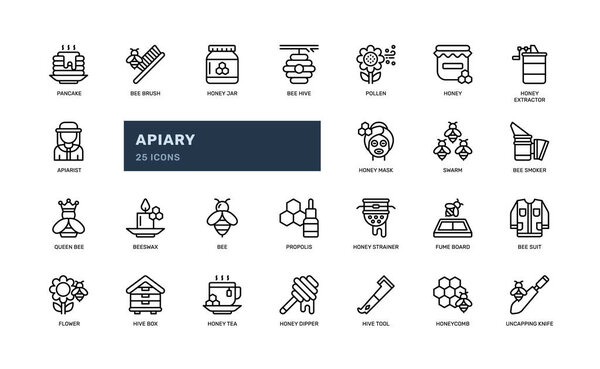 apiary honey farm agriculture beekeeping detailed outline line icon set