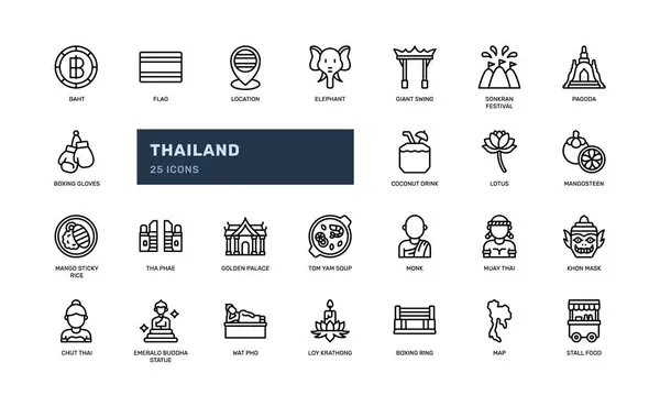Thailandia Turismo Thailandese Cultura Viaggio Punto Riferimento Dettagliata Linea Icona Vettoriali Stock Royalty Free