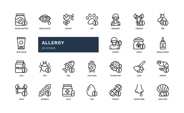 Allergia Sintomi Ingrediente Alimentare Nutrizione Allergene Dettagliata Linea Contorno Icona Illustrazioni Stock Royalty Free