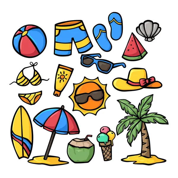 Vacanza Estiva Stile Vita Tropicale Dettagliato Disegnato Mano Doodle Illustrazione Illustrazione Stock