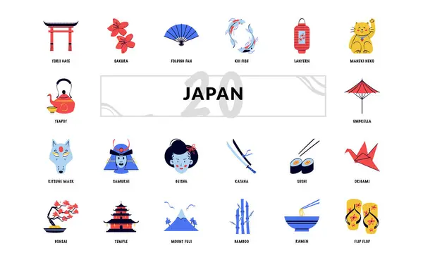 Giappone Asia Cultura Turismo Vacanze Dettagliate Disegnato Mano Doodle Icona Grafiche Vettoriali