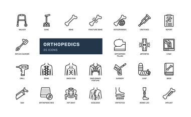 Orthopedic bone medical healthcare treatment detailed outline line icon set clipart