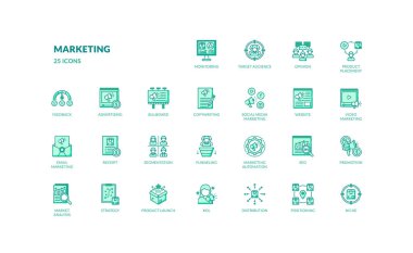 ticari pazarlama analizi lojistik dağıtım tüketici tedarik zinciri ayrıntılı yeşil çizgi simgesi seti