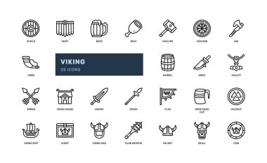 Viking İskandinav savaşında antik ortaçağ ayrıntılı çizgi simgesi