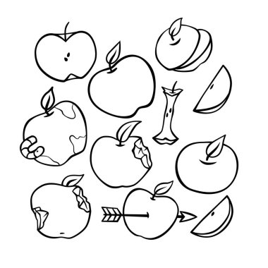 Apple with various condition and view fruit organic agriculture outline line handdrawn doodle sketch illustration clipart