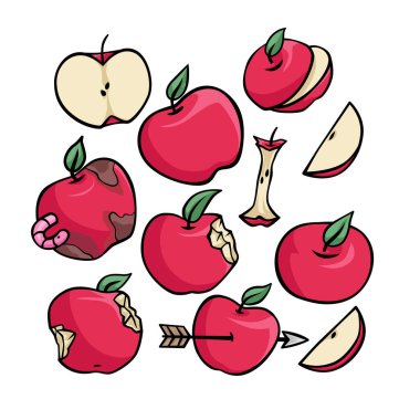 Elma çeşitli koşullarda ve görünümlü meyve organik tarım doldurulmuş el çizimi çizimi çizim çizimi çizim