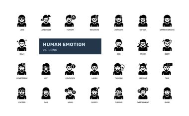 İfade eden yüz ve duygusal durumlara sahip insan duygu simgesi seti UI araçları için harika Infografik duygusal davranış grafiği veya sağlık hizmeti iletişim tasarımı kullanımı
