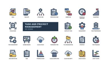 Görev izleme projesi iş akışı verimliliği ve takım organizasyonu için renkli çizgi simgesi ayarlandı