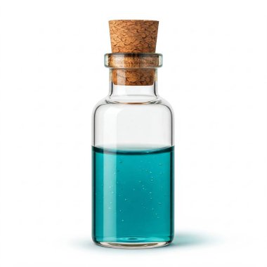 Beyaz arka planda serum olan cam şişe..