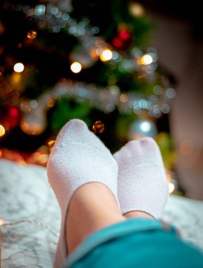 Noel ağacı tutan bir kadın.