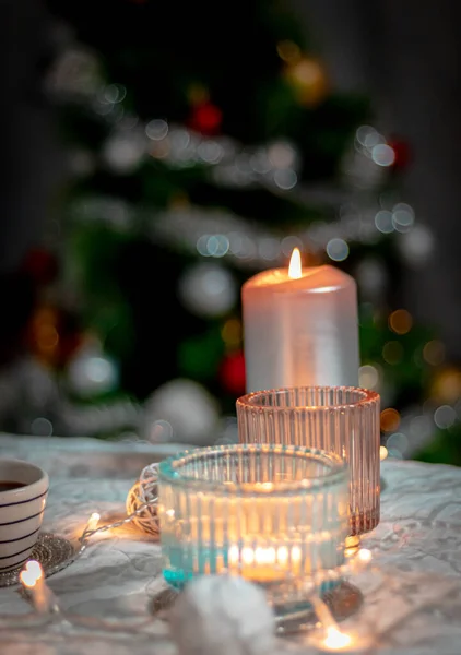 Décoration Noël Avec Des Bougies Des Décorations — Photo